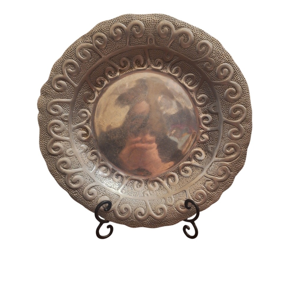 Vintage 80s Pewter IHI Made in India Decorative Swirl Etched 14x14 Bowl Dish